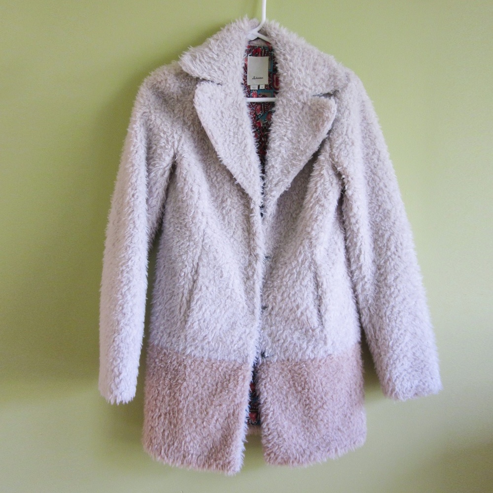 Anthropologie Elevenses Fira Faux Fur Sherpa Tan and Cream Coat Women’s / Size M